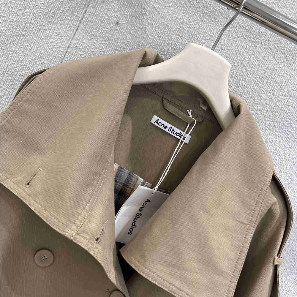 Acne Studios Cropped Trench Coat Khaki - Double Breasted Short Trench Jacket - Picture 4 of 7